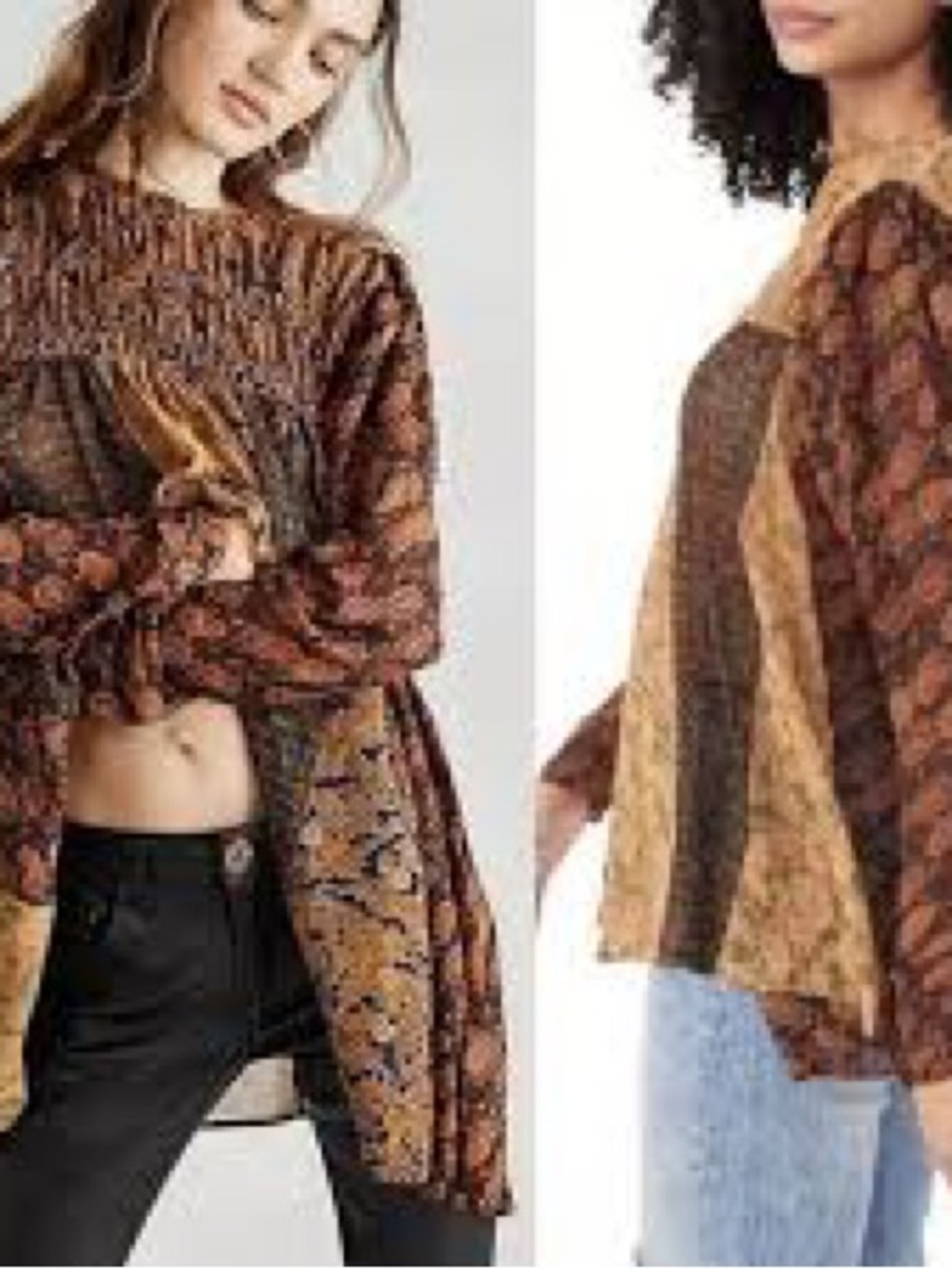 Free People Patchwork Paisley Peasant Tunic in Rust, Olive & Navy